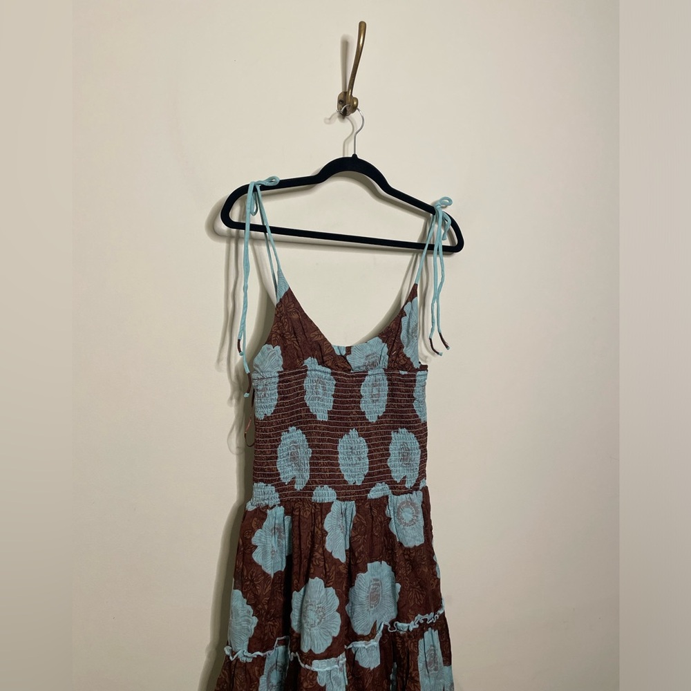Free People Brown and Aqua Floral Tiered Midi Dress - Picture 6 of 8